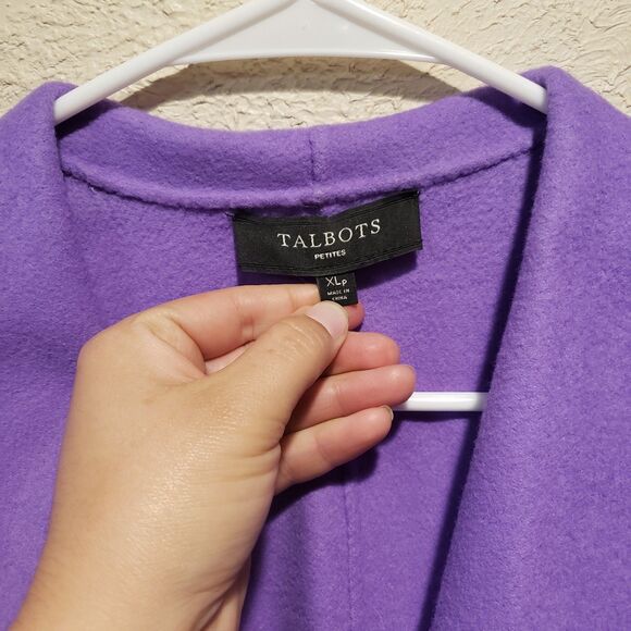 Talbots Jacket Womens XLp Purple Wool Cardigan Open Sweater Blazer Minimalist - Picture 3 of 9